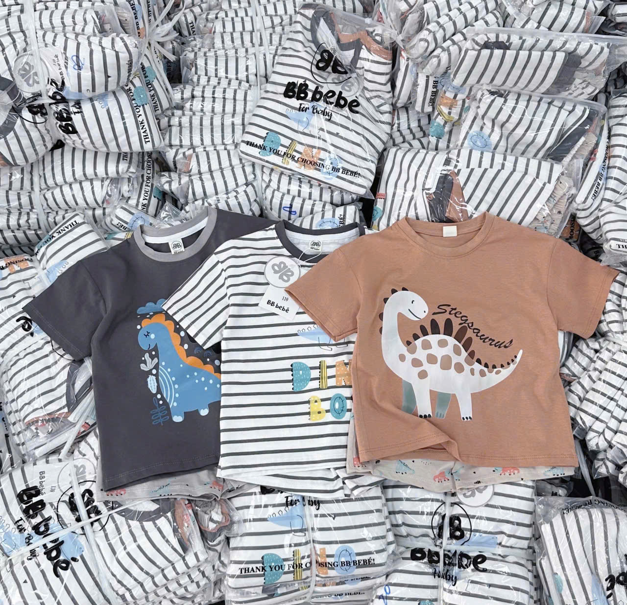 Sét 3 bộ cotton Dino khủng long bé trai VNXK BB bebé mùa hè chất mát