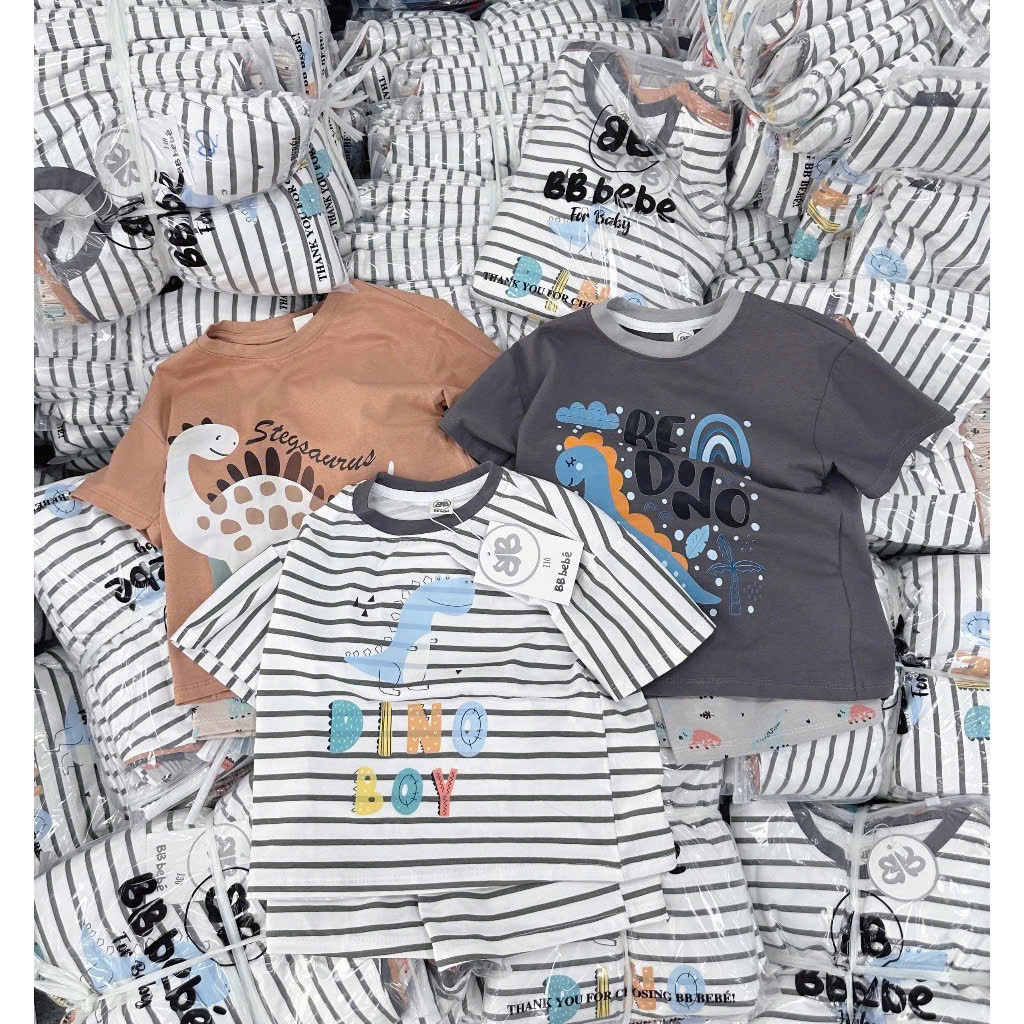 Sét 3 bộ cotton Dino khủng long bé trai VNXK BB bebé mùa hè chất mát