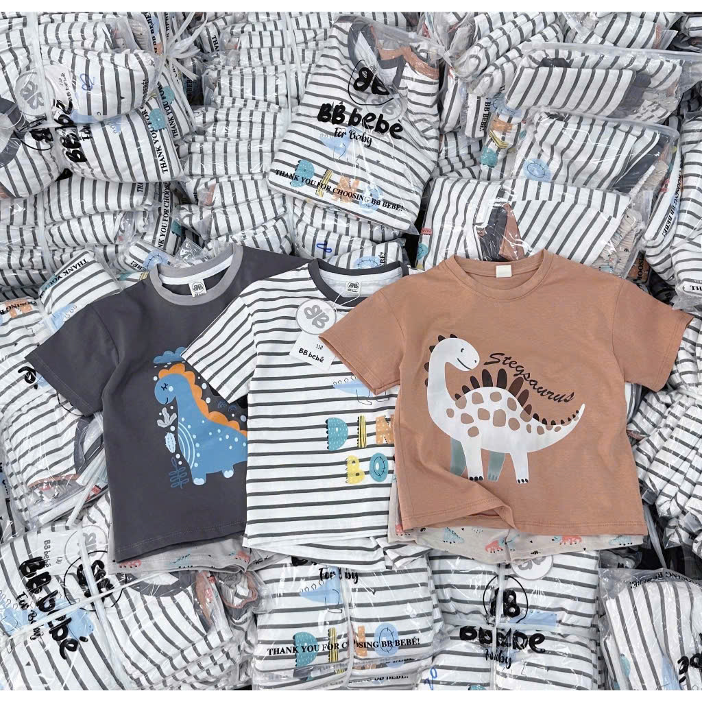 Sét 3 bộ cotton Dino khủng long bé trai VNXK BB bebé mùa hè chất mát