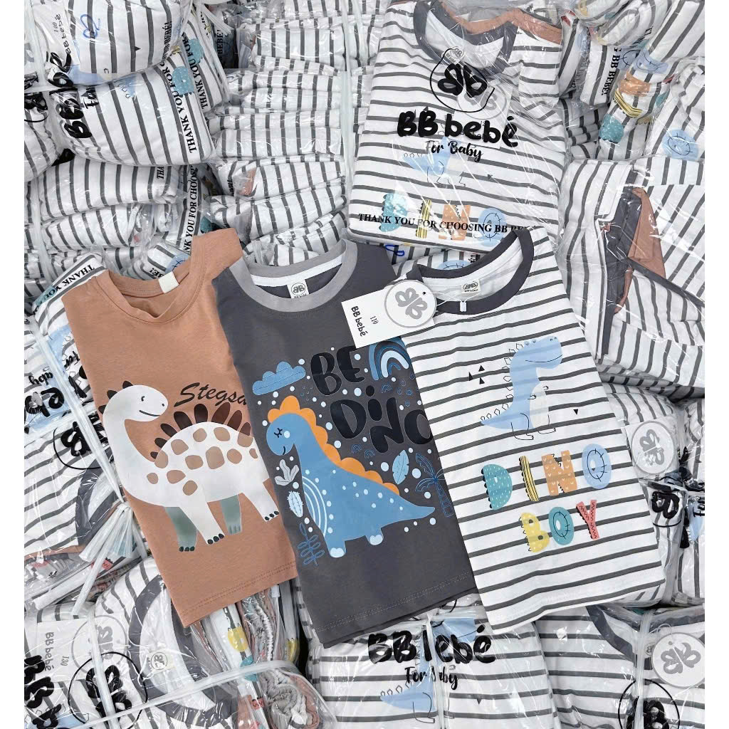 Sét 3 bộ cotton Dino khủng long bé trai VNXK BB bebé mùa hè chất mát