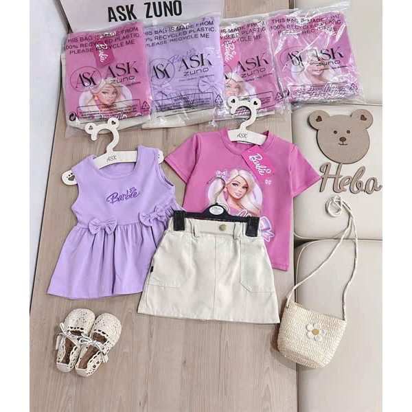 ASK Sét 3 chi tiết: 2 áo + chân váy jean bé gái VNXK