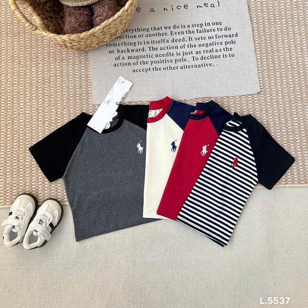 Set 4 áo thêu ngựa phối tay ngắn tay bé trai VNXK