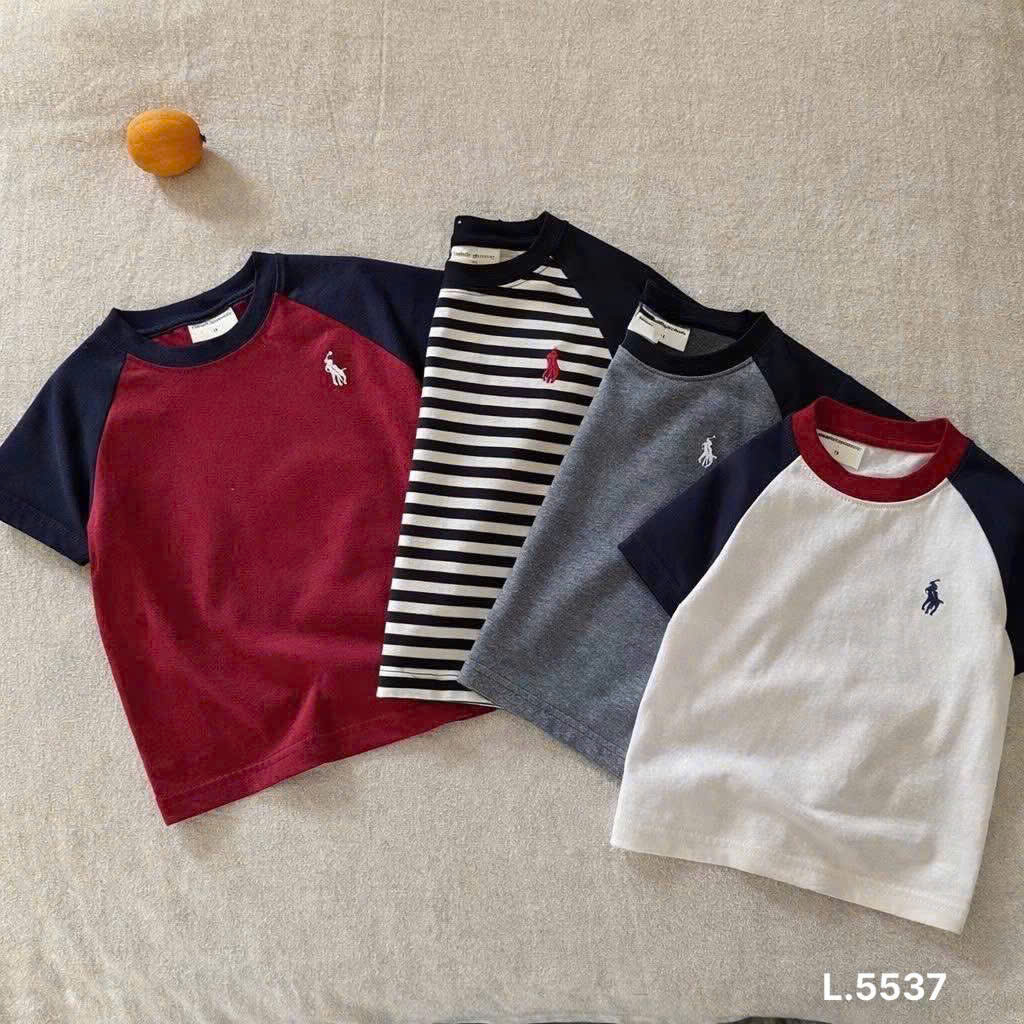 Set 4 áo thêu ngựa phối tay ngắn tay bé trai VNXK