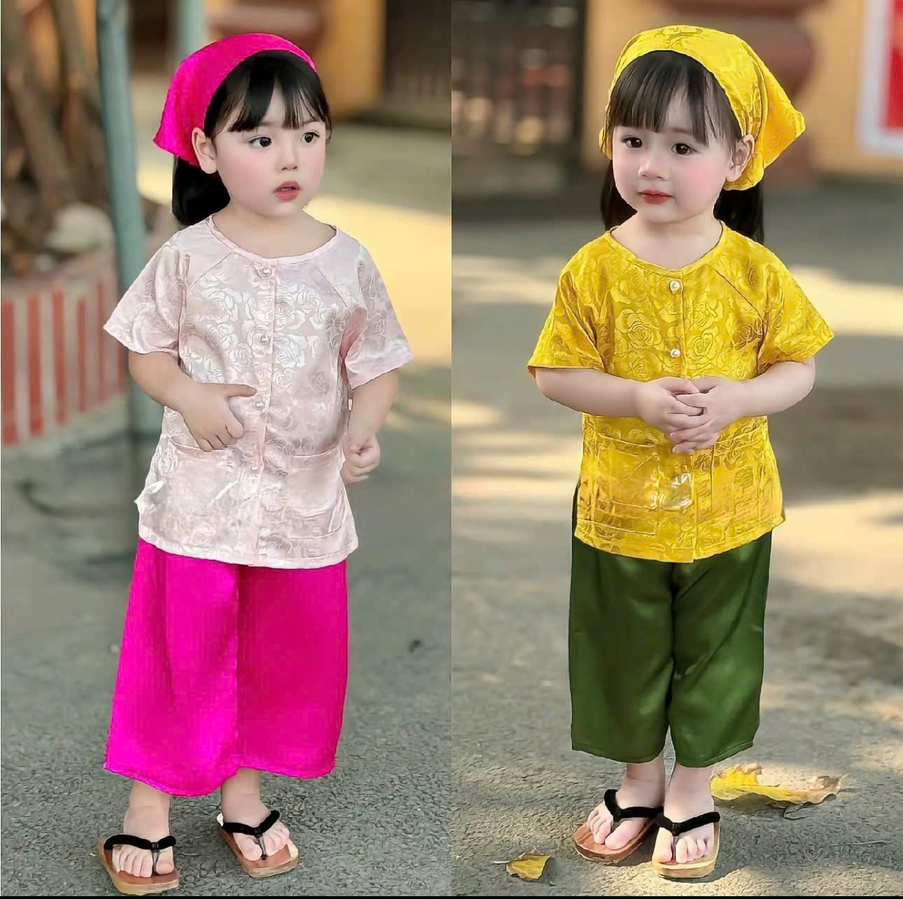 Set Áo bà ba + quần đồng bộ + khăn đội đầu