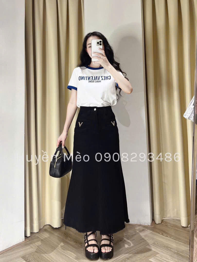 Sét áo cotton CHEZ chân váy kaki nữ S 40-47kg BN1