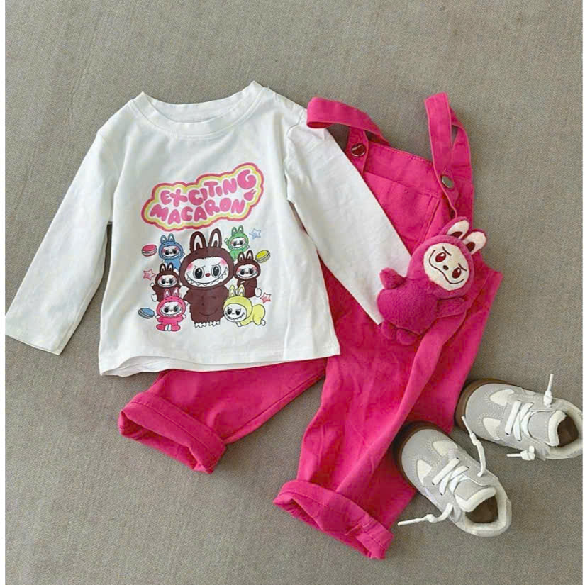 Sét áo cotton dài tay + Yếm hồng + Gấu bé gái VNTK