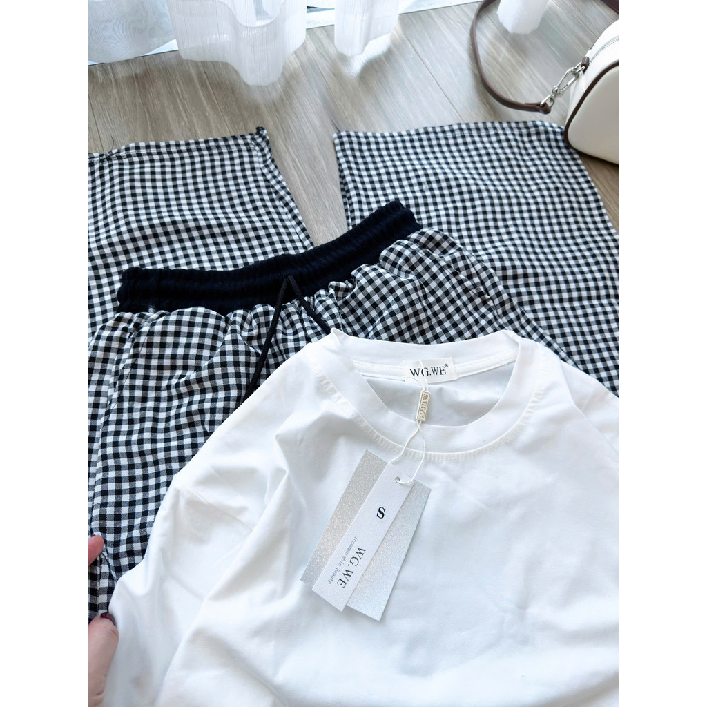 Xả S 40-48kg: Sét áo cotton quần dài kẻ caro nữ chất đẹp BN1