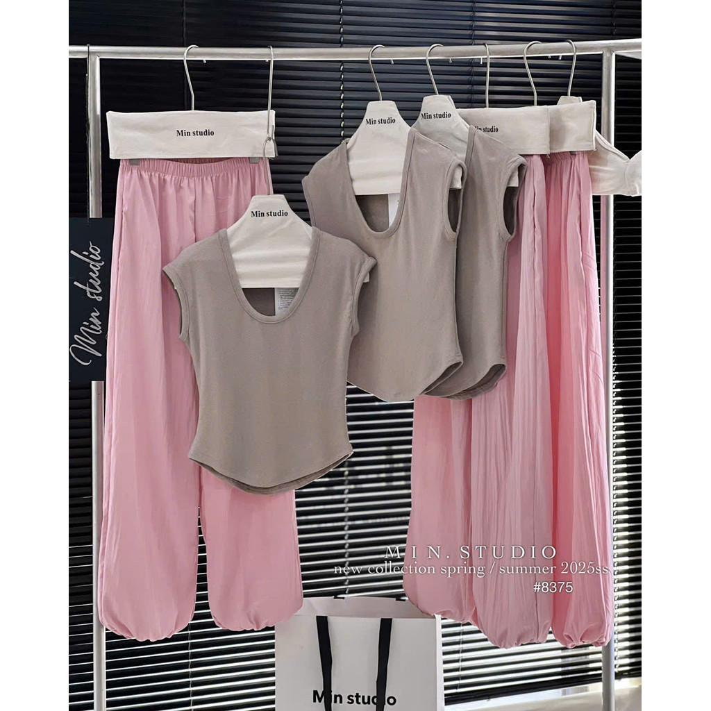 Sét áo cotton quần gió hồng nữ S 40-47kg BN1