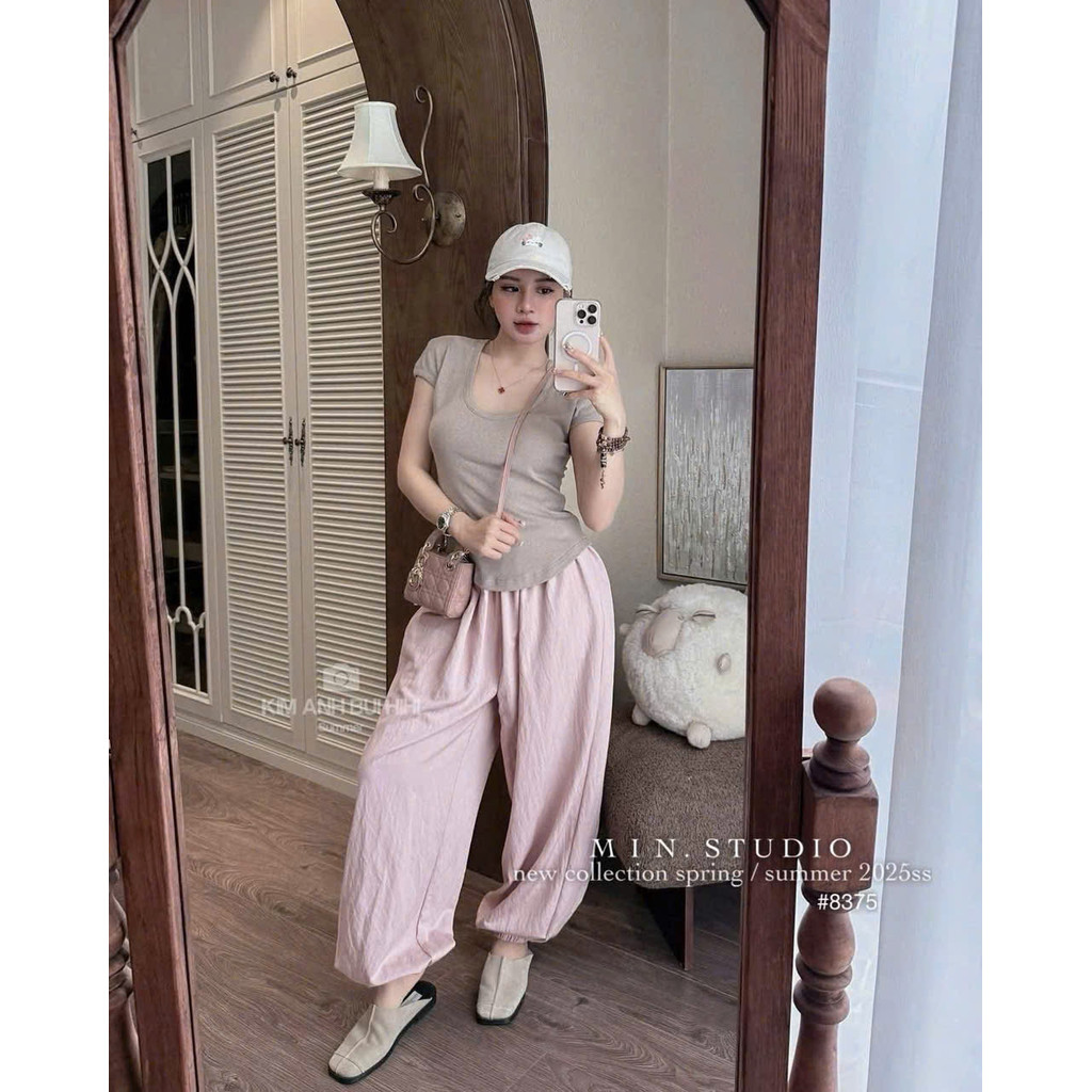 Sét áo cotton quần gió hồng nữ S 40-47kg BN1