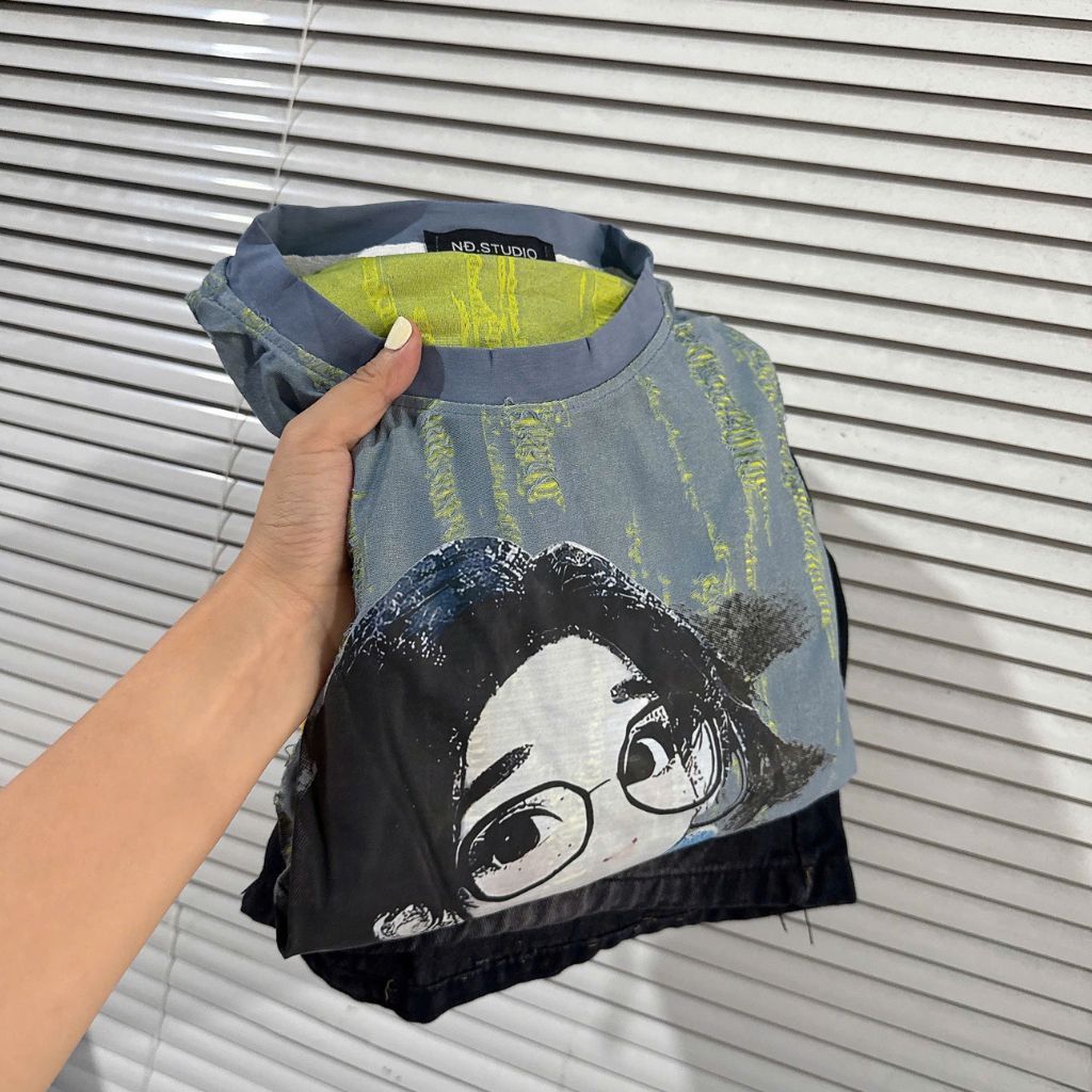 Sét áo cotton quần jean nữ cạp chun 2 màu xanh vàng BN3