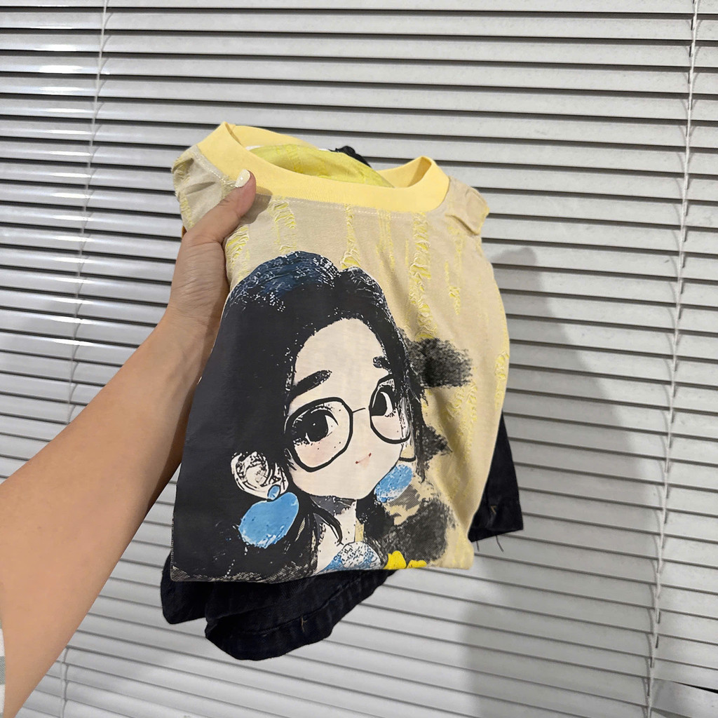 Sét áo cotton quần jean nữ cạp chun 2 màu xanh vàng BN3