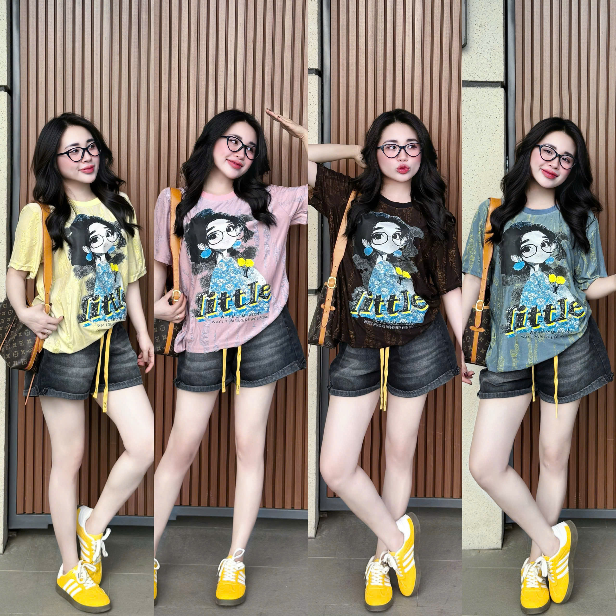 Sét áo cotton quần jean nữ cạp chun 2 màu xanh vàng BN3