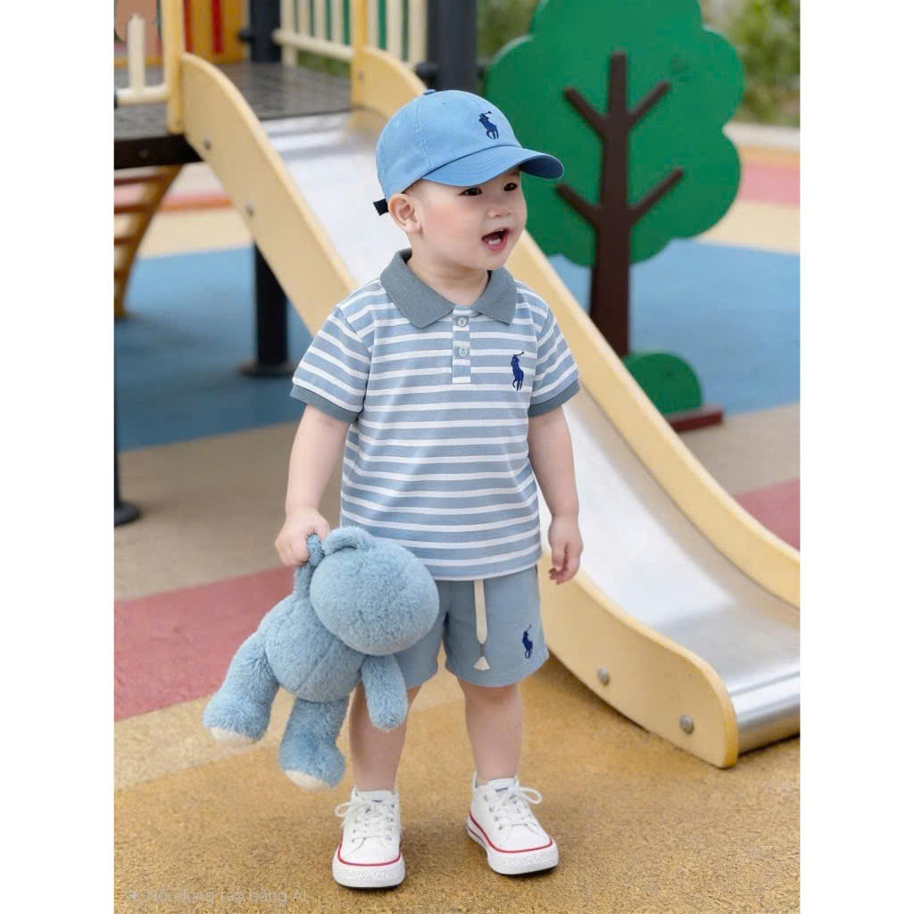 Sét áo cotton quần kaki + mũ bé trai S130 17-20kg HT4
