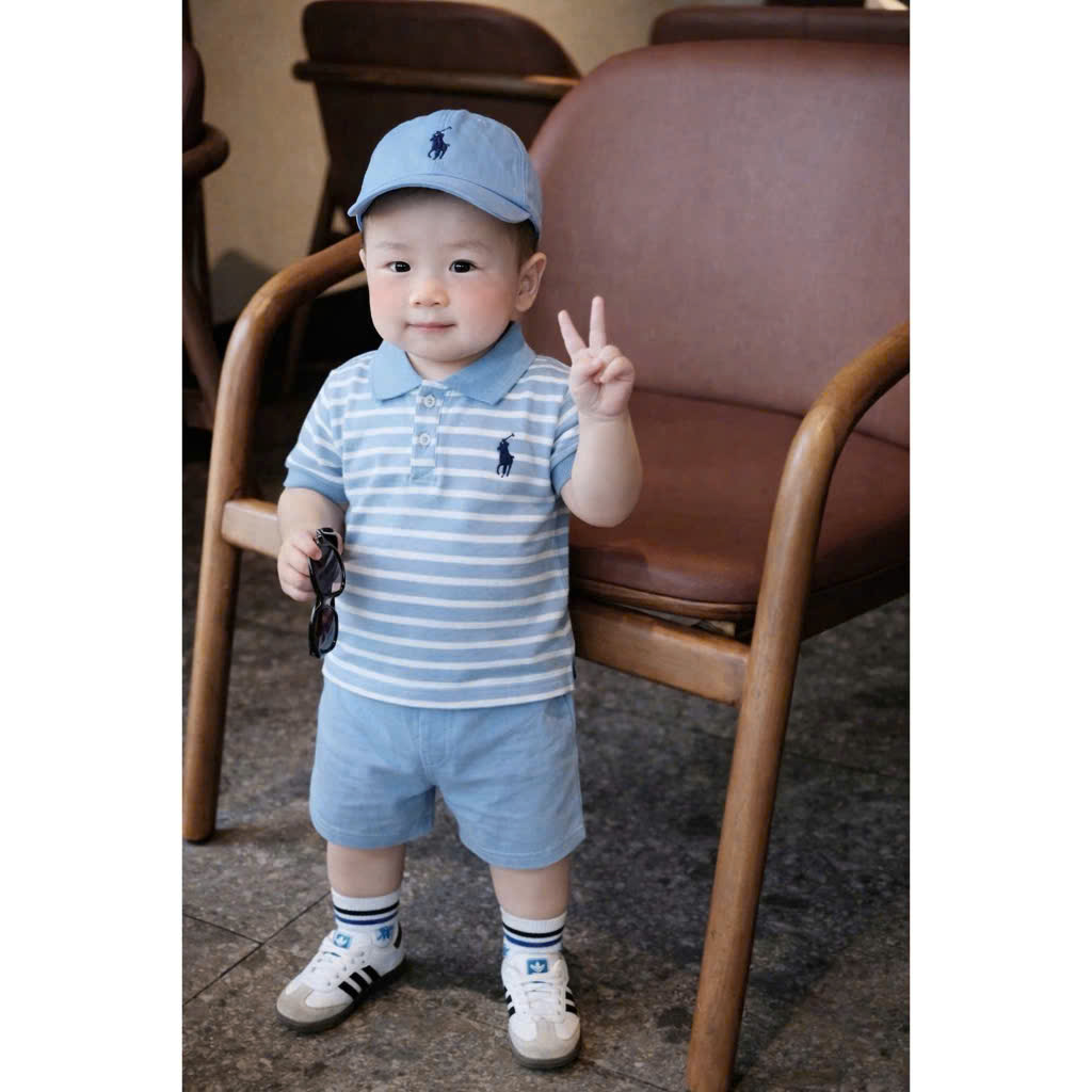 Sét áo cotton quần kaki + mũ bé trai S130 17-20kg HT4