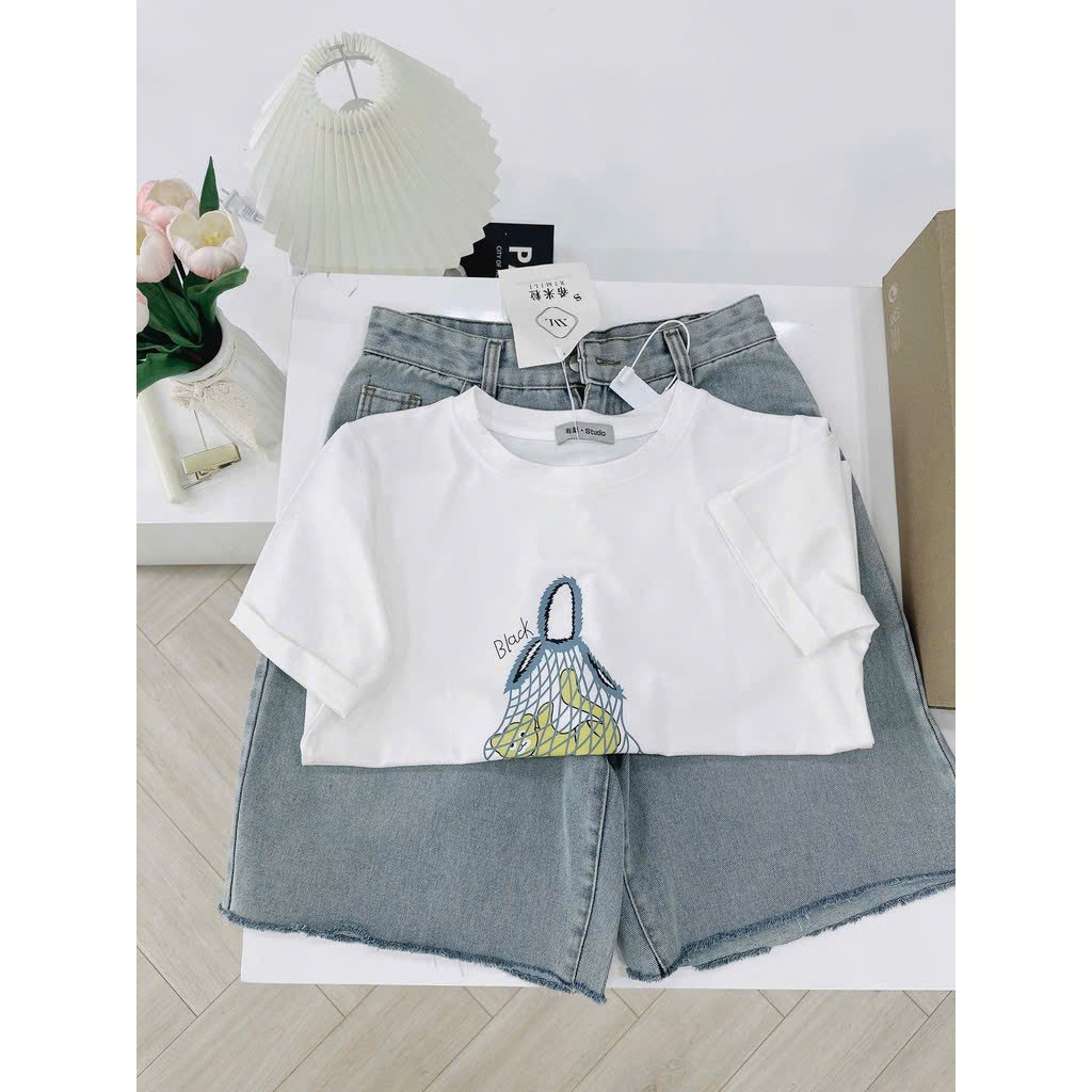 Sét áo cotton trắng quần jean ngố hè nữ BN3