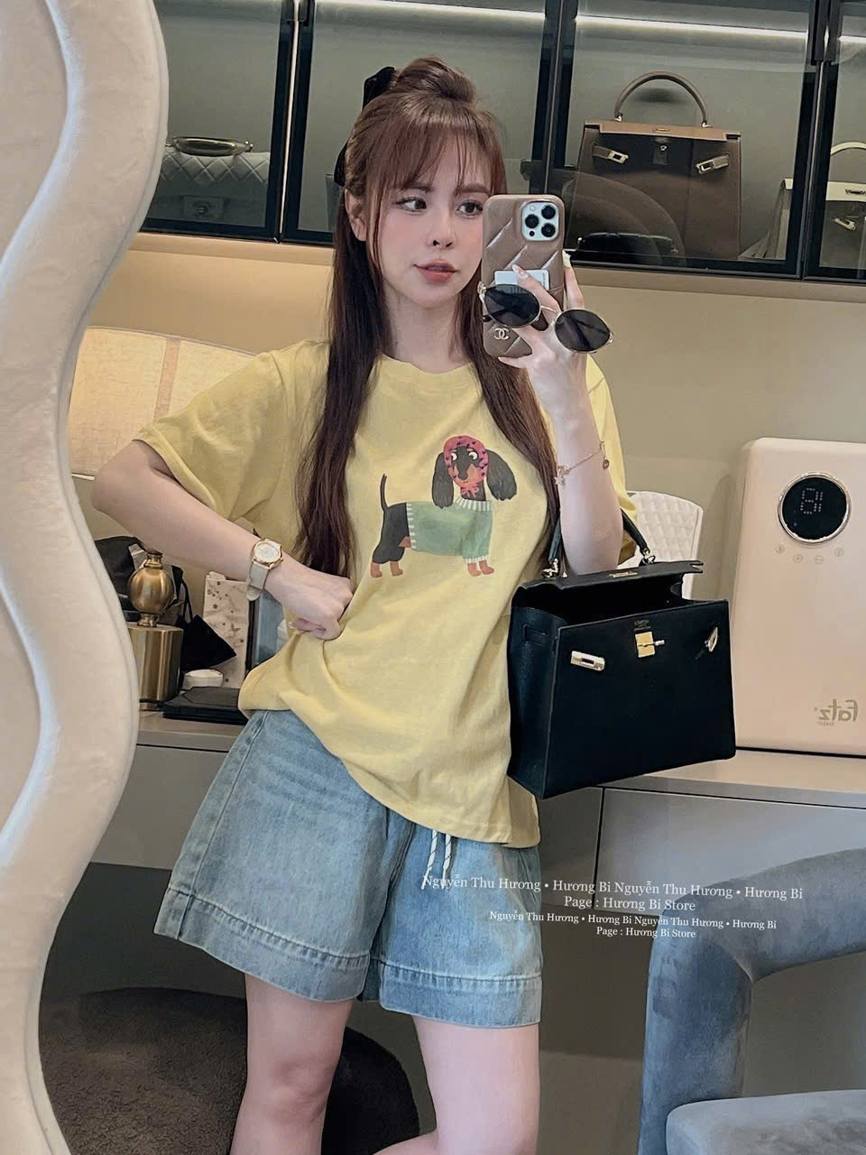 Sét áo cotton vàng quần jean ngố nữ BN2