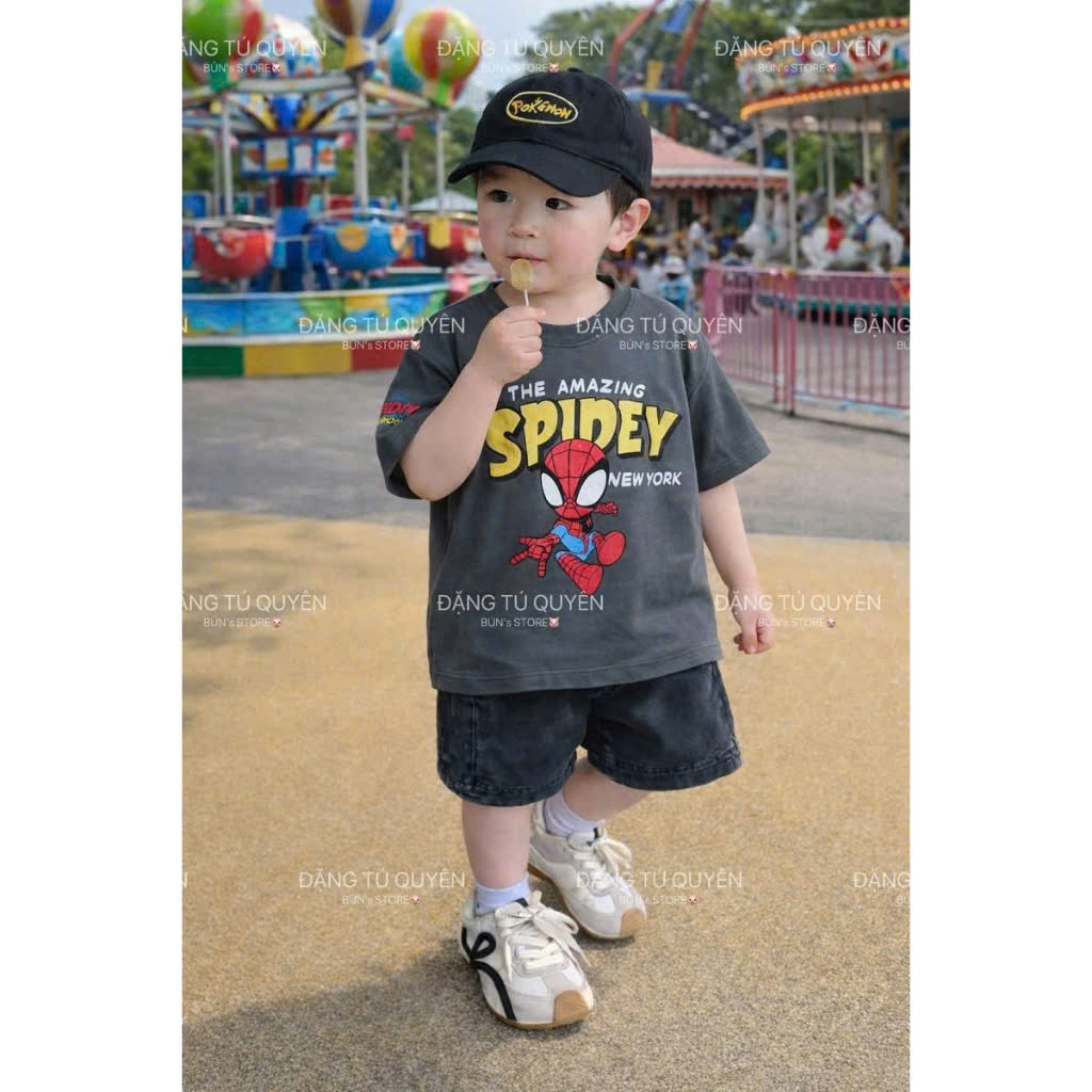 Sét áo cotton xám in siêu nhân quần jean bé trai BB bebé VNXK