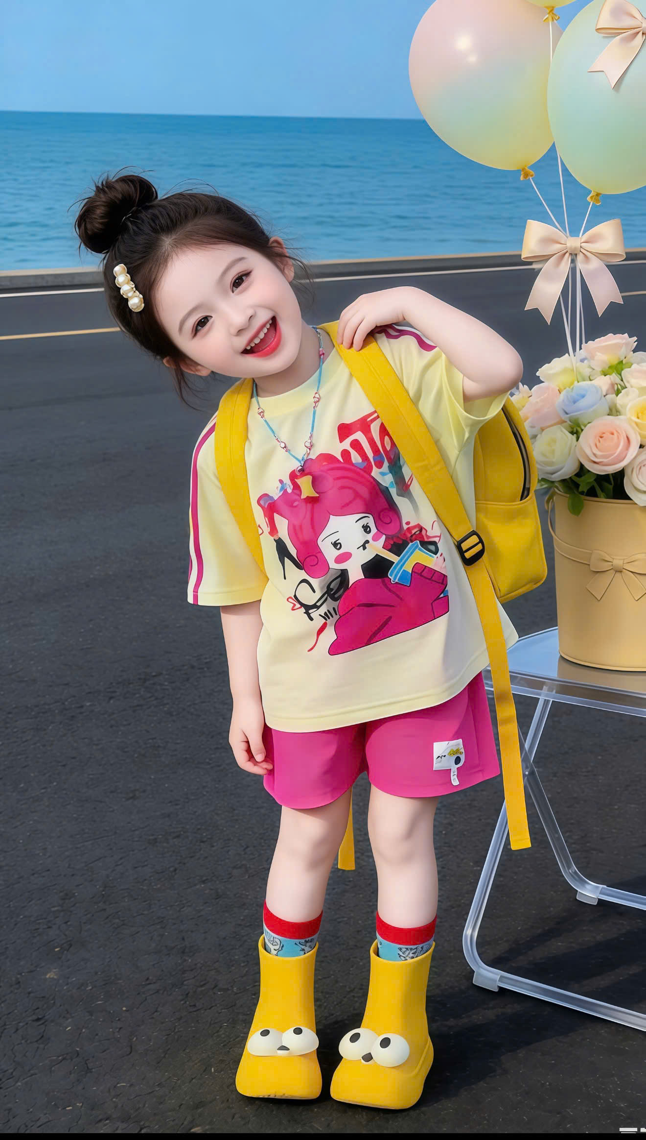 Sét áo in cô gái quần hồng bé gái