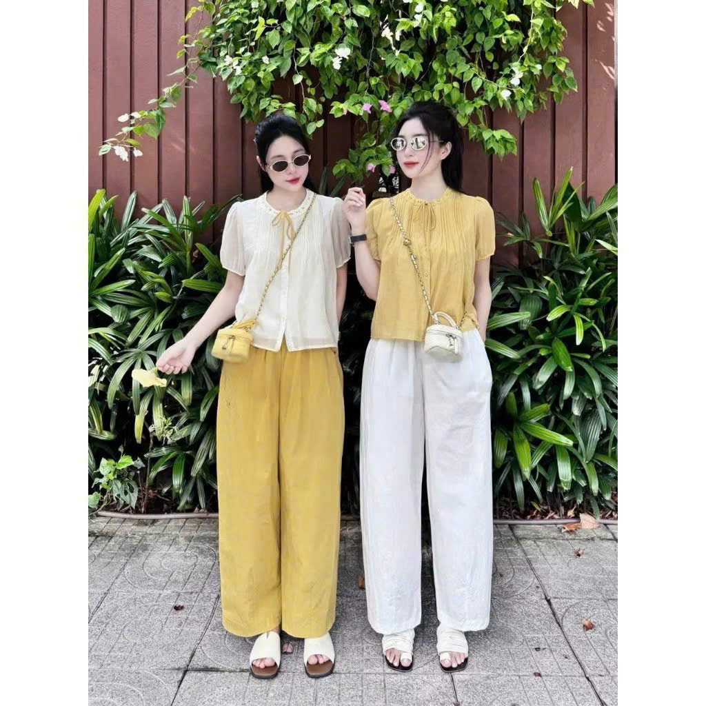 Sét áo tơ đũi VÀNG quần trắng nữ BN1