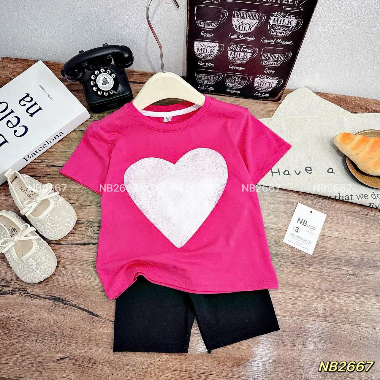 Sét bộ áo kitty tim quần legging đùi bé gái