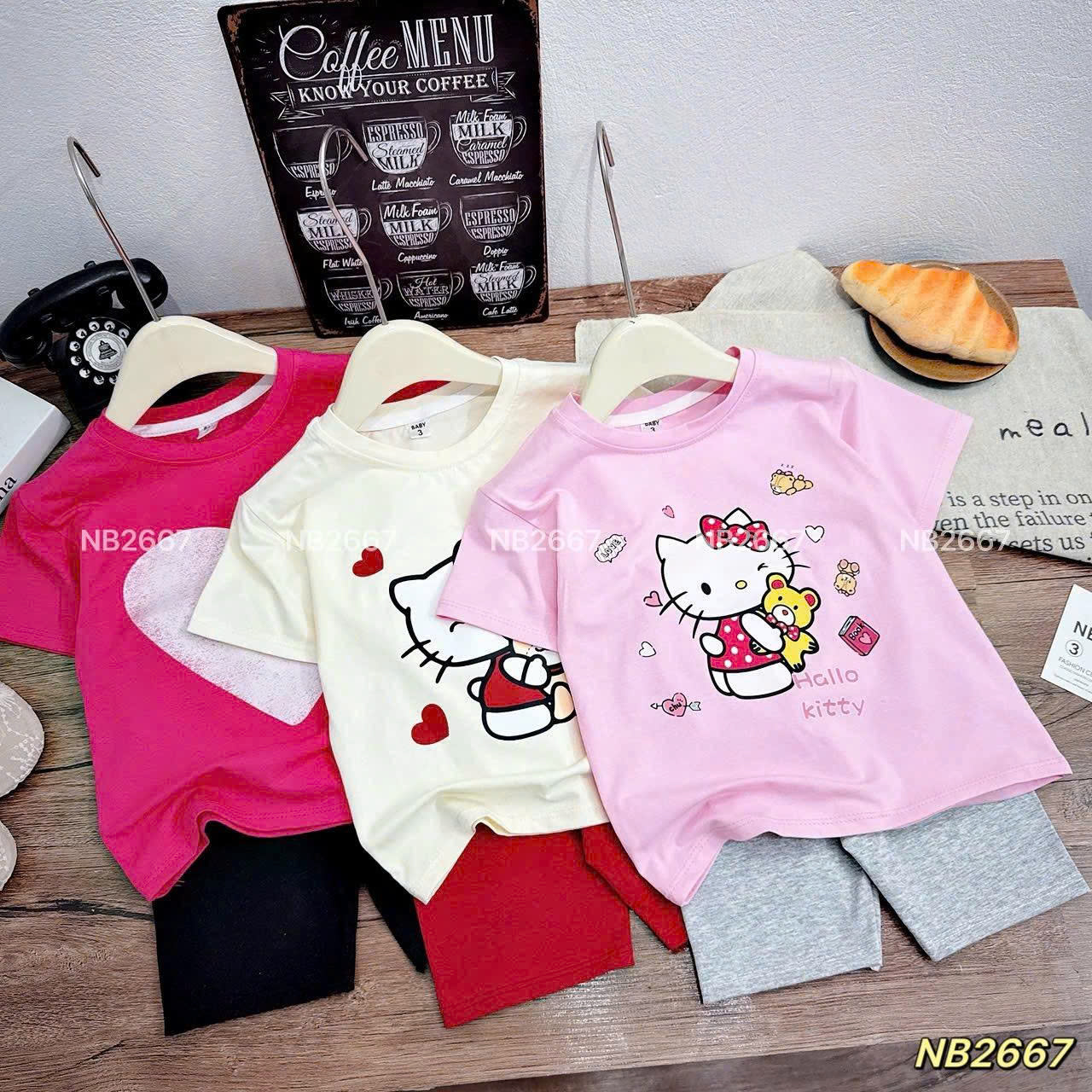 Sét bộ áo kitty tim quần legging đùi bé gái