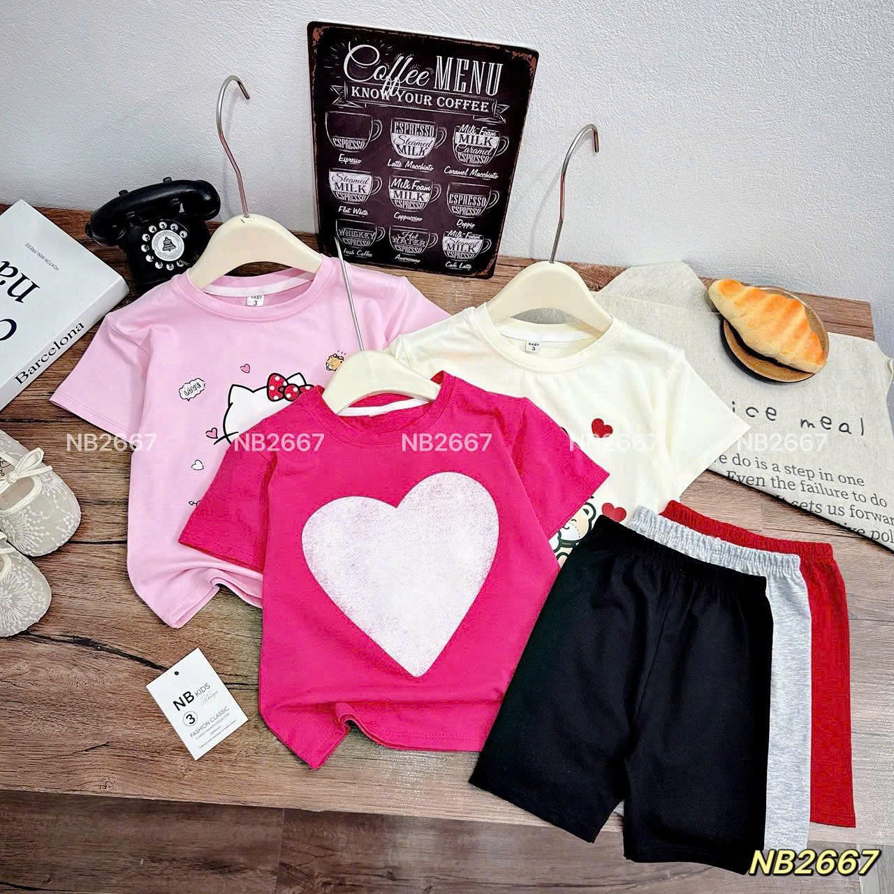Sét bộ áo kitty tim quần legging đùi bé gái