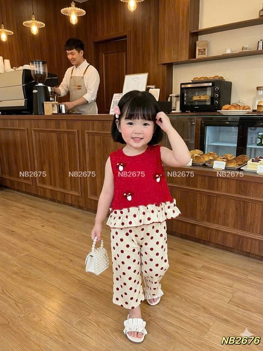 Sét bộ đỏ nấm quần bi đũi nb bé gái