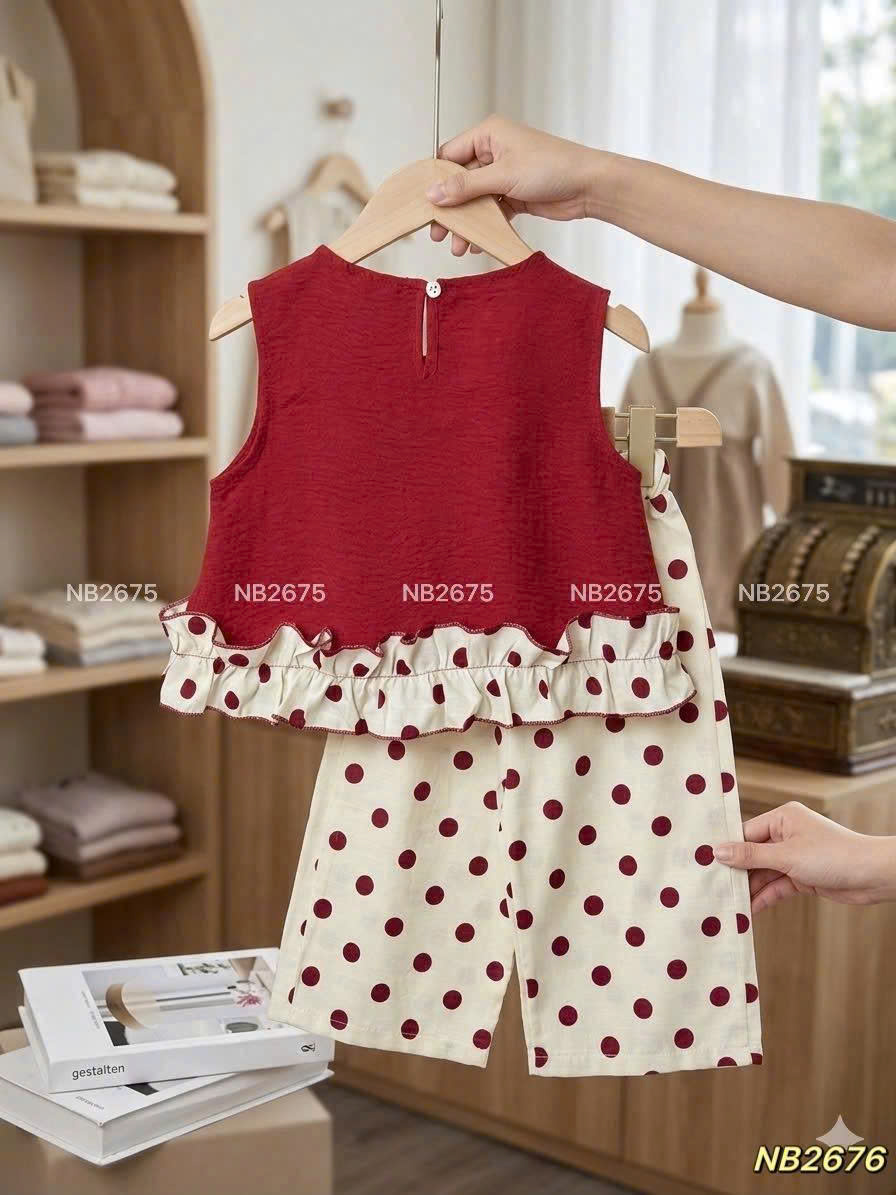 Sét bộ đỏ nấm quần bi đũi nb bé gái