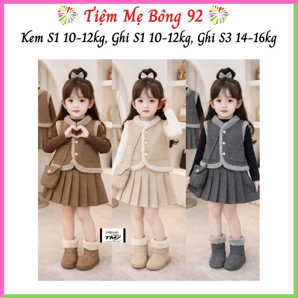 Sét dạ 3 chi tiết viền lông bé gái TG1