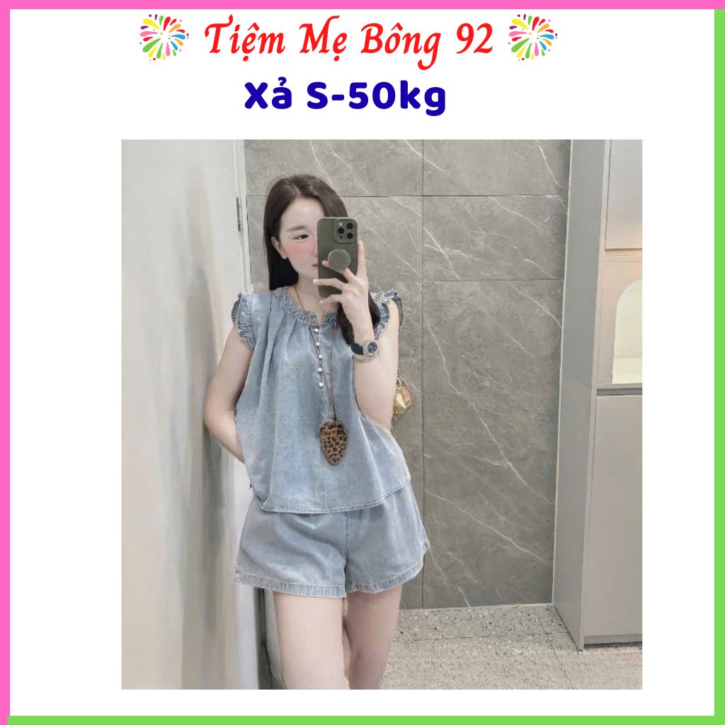 Xả: Bộ jean cộc vai bèo nữ S-50kg HN1 #159k