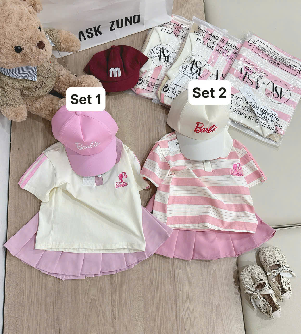 ASK Set váy kèm mũ BARBIE thêu bé gái VNXK