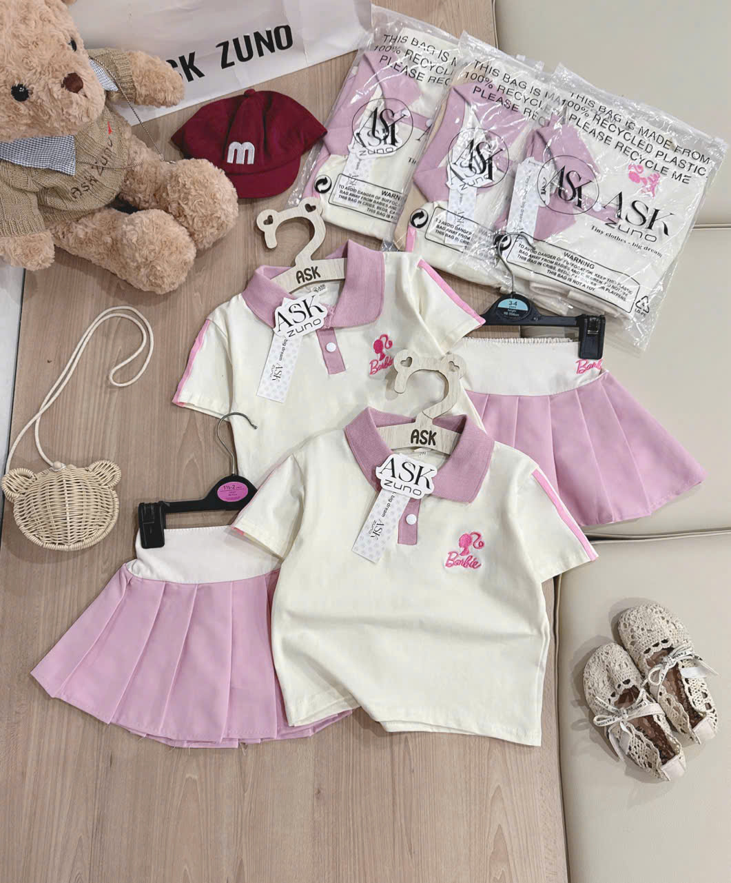 ASK Set váy kèm mũ BARBIE thêu bé gái VNXK