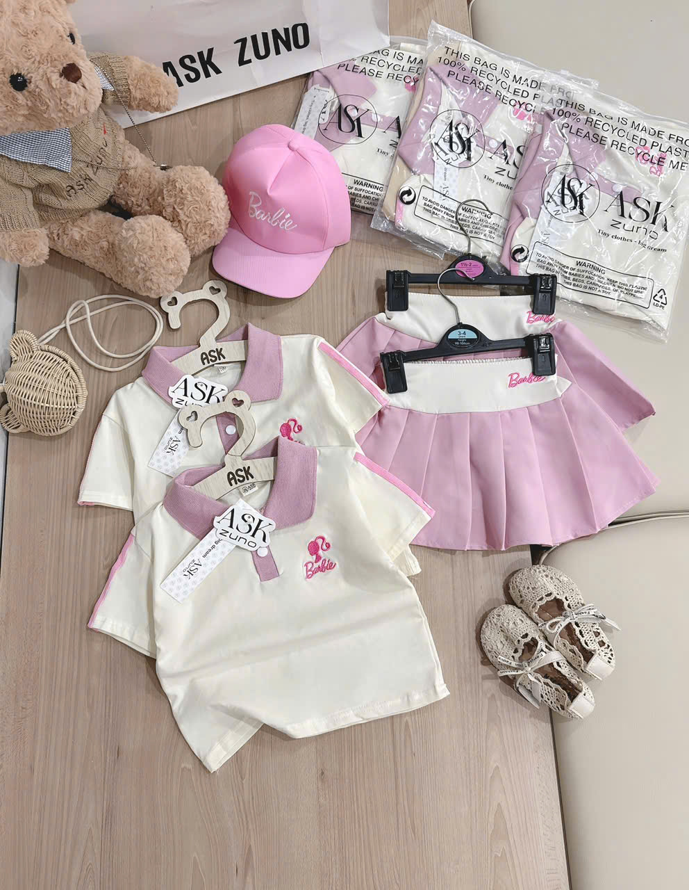ASK Set váy kèm mũ BARBIE thêu bé gái VNXK