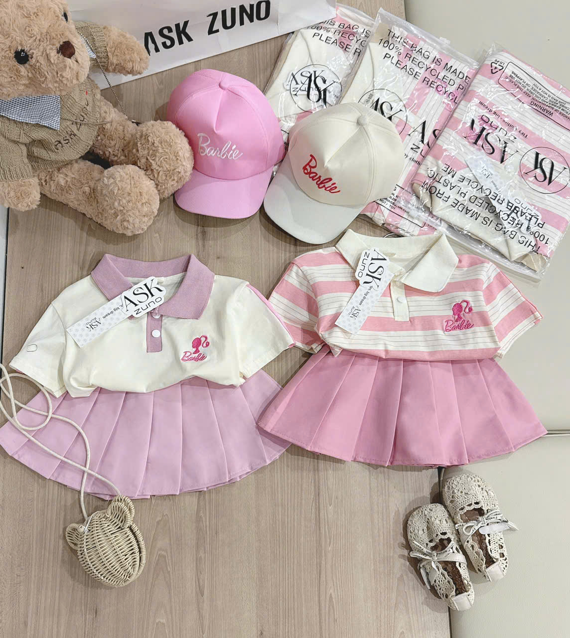 ASK Set váy kèm mũ BARBIE thêu bé gái VNXK