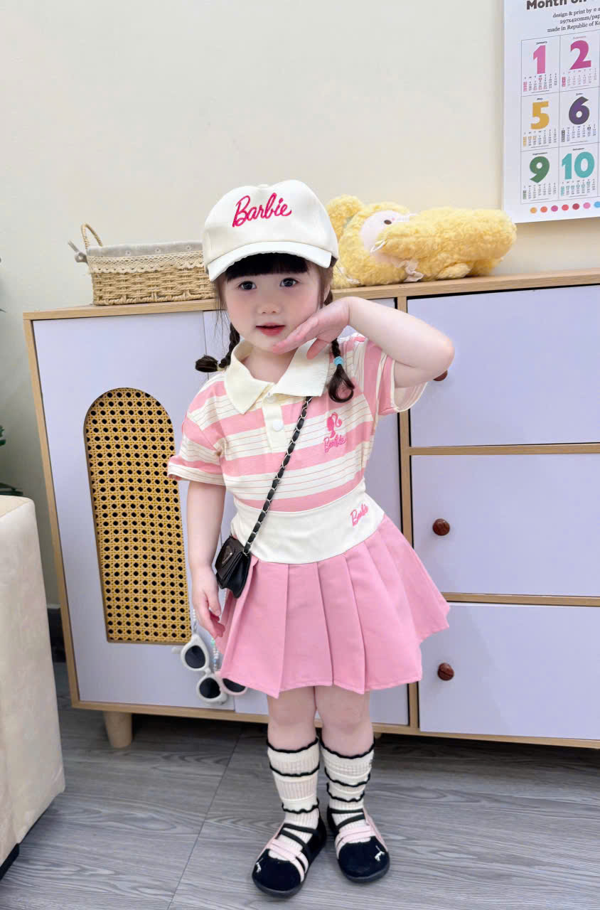 ASK Set váy kèm mũ BARBIE thêu bé gái VNXK