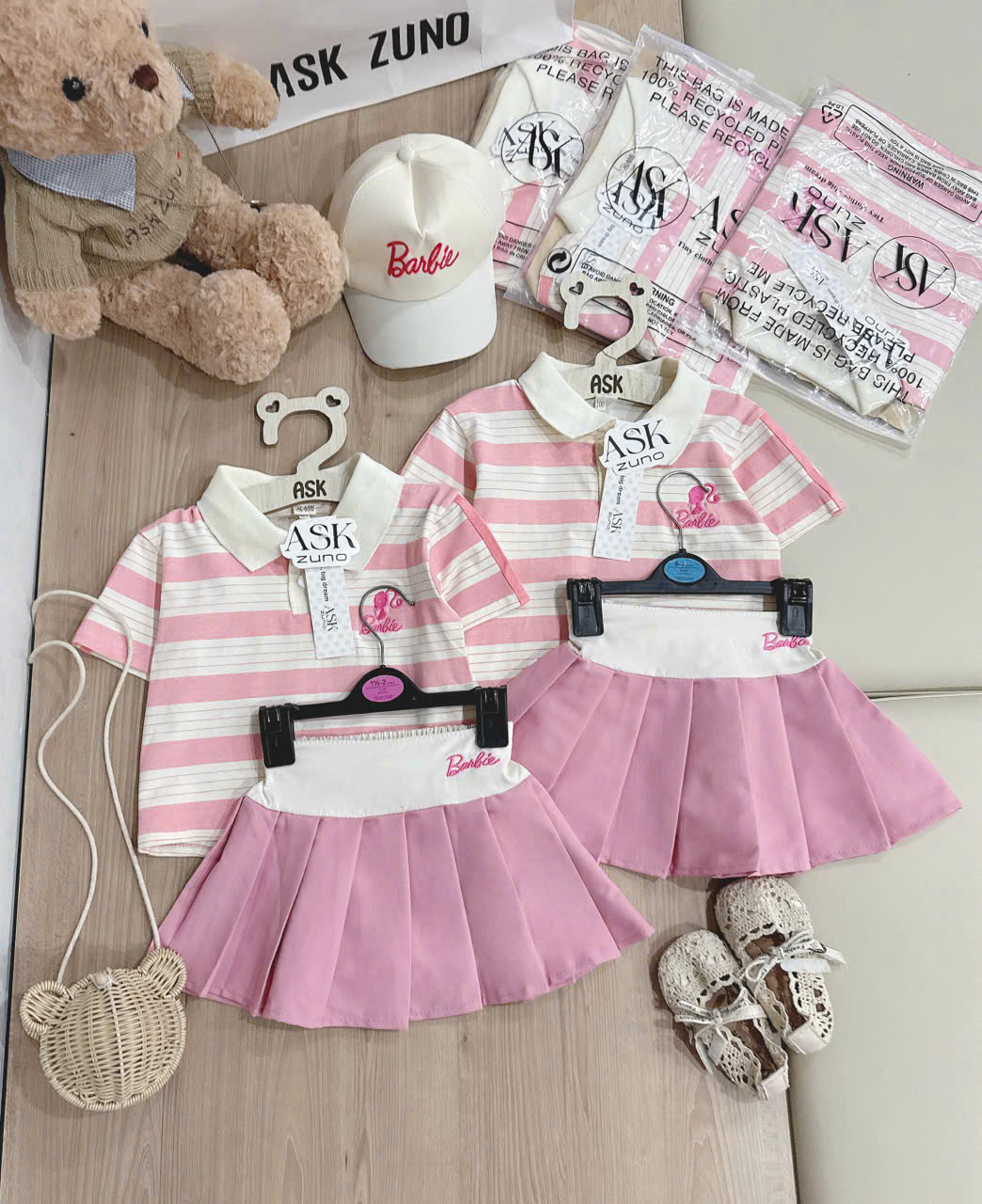 ASK Set váy kèm mũ BARBIE thêu bé gái VNXK