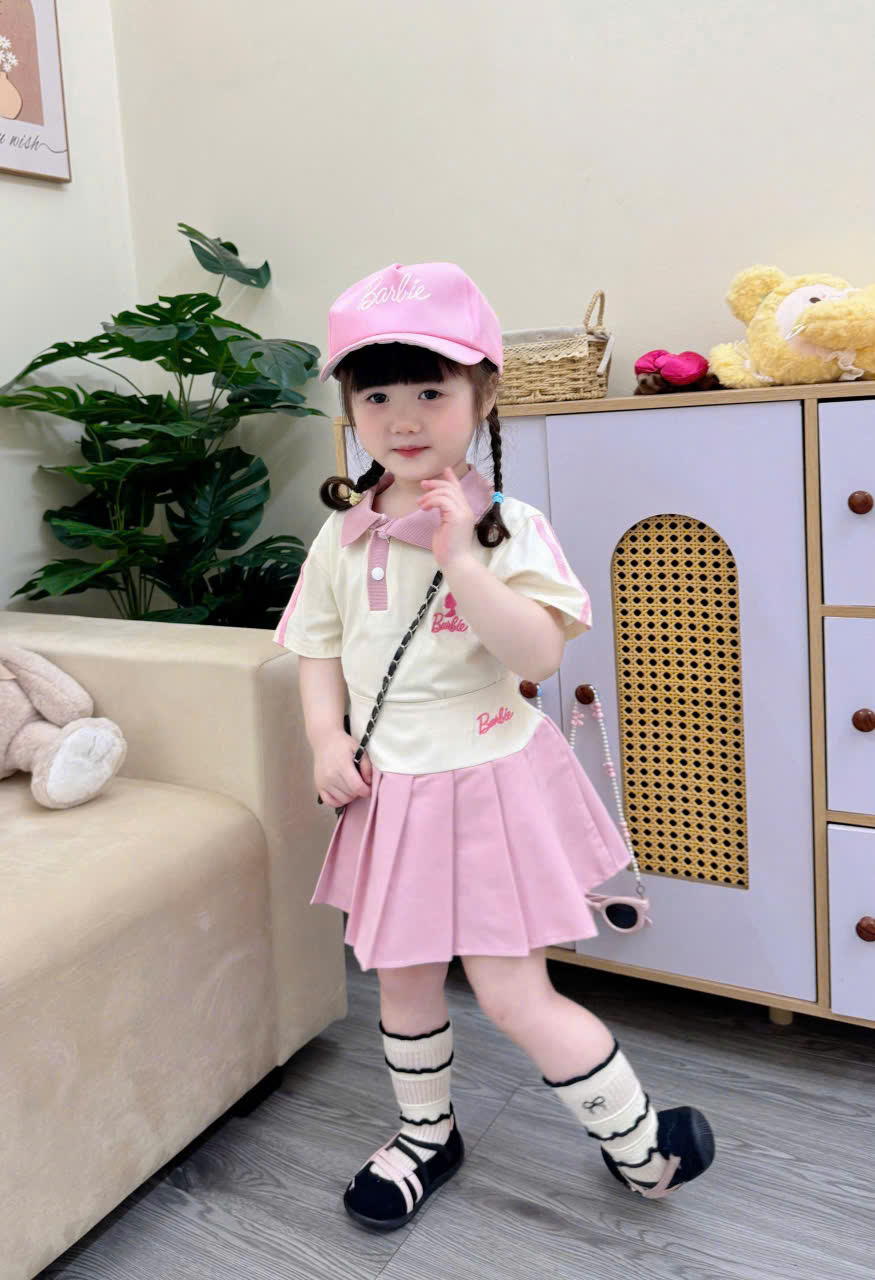 ASK Set váy kèm mũ BARBIE thêu bé gái VNXK