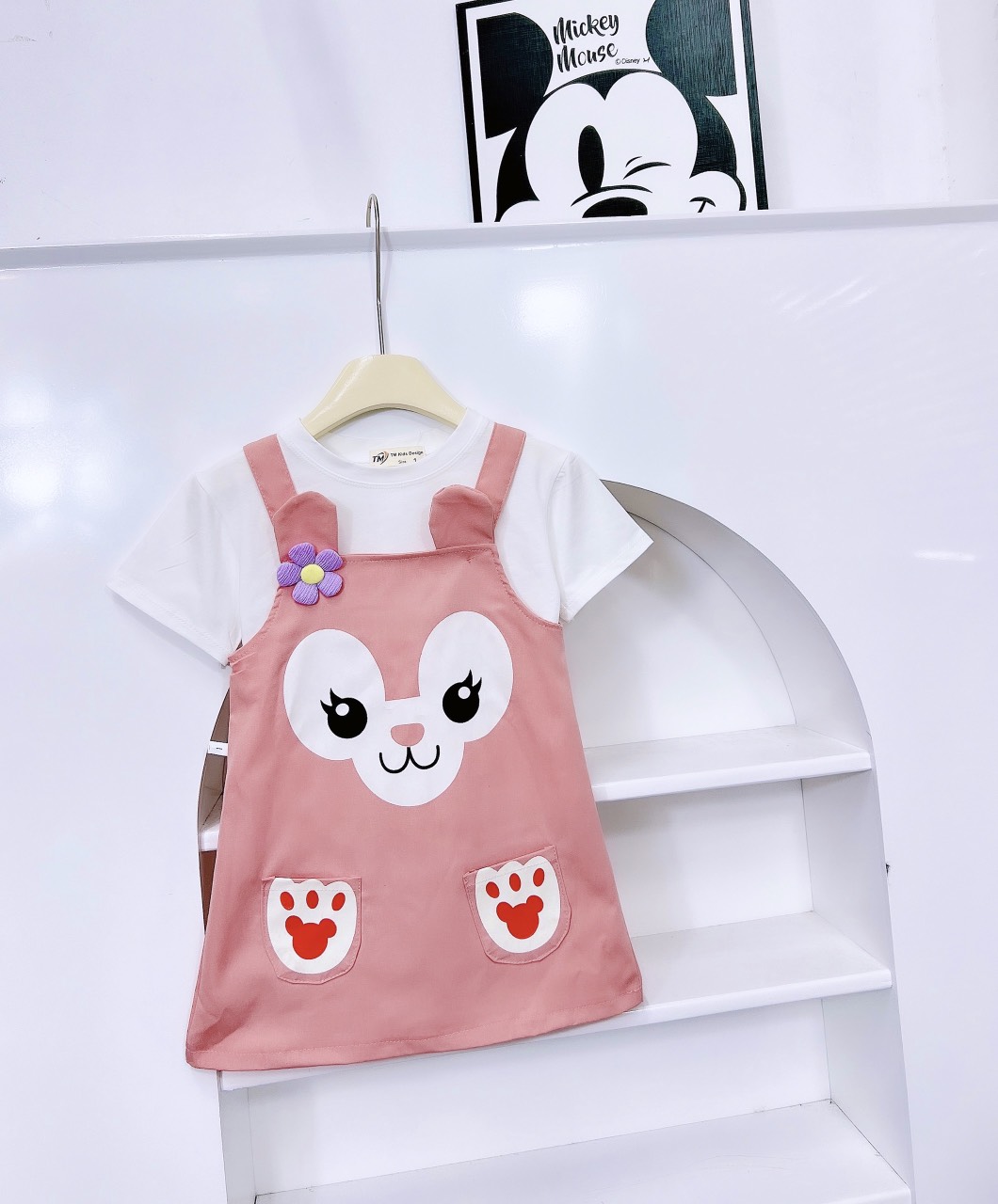 Sét yếm 2 chi tiết hồng mặt cười mùa hè bé gái 10-30kg