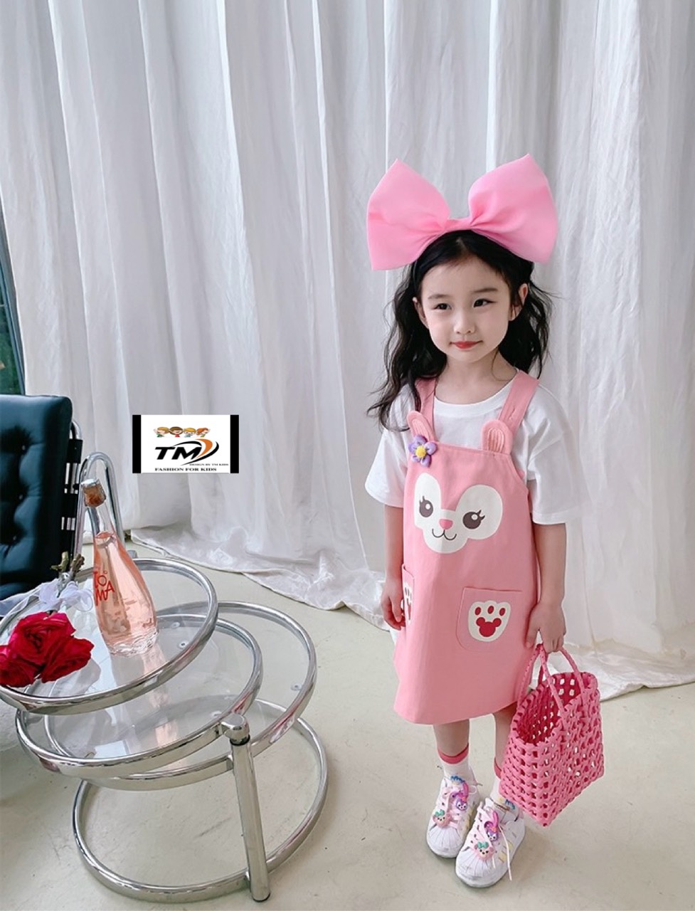 Sét yếm 2 chi tiết hồng mặt cười mùa hè bé gái 10-30kg