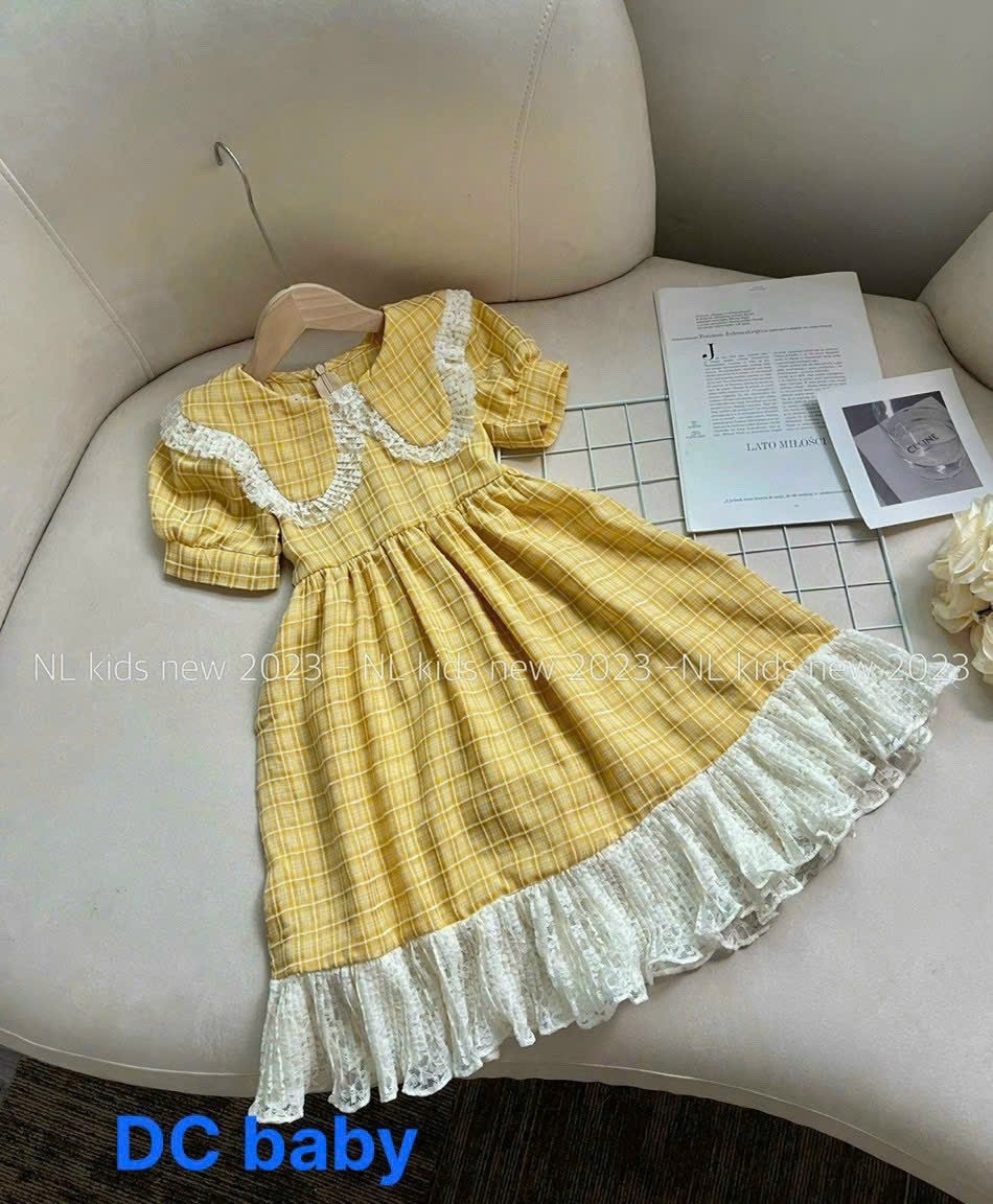 Váy kẻ thiết kế viền ren bé gái 15-30kg HG6 MÙA HÈ