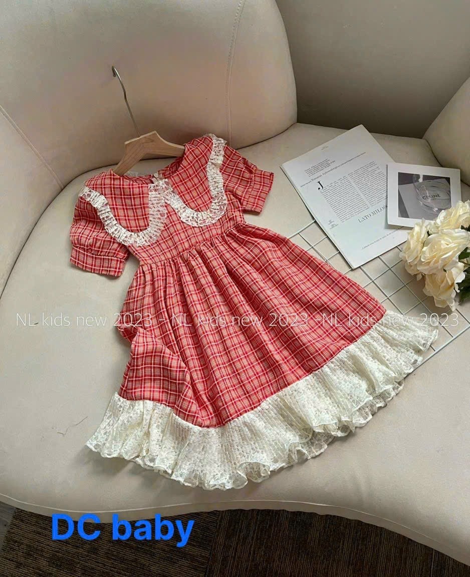 Váy kẻ thiết kế viền ren bé gái 15-30kg HG6 MÙA HÈ
