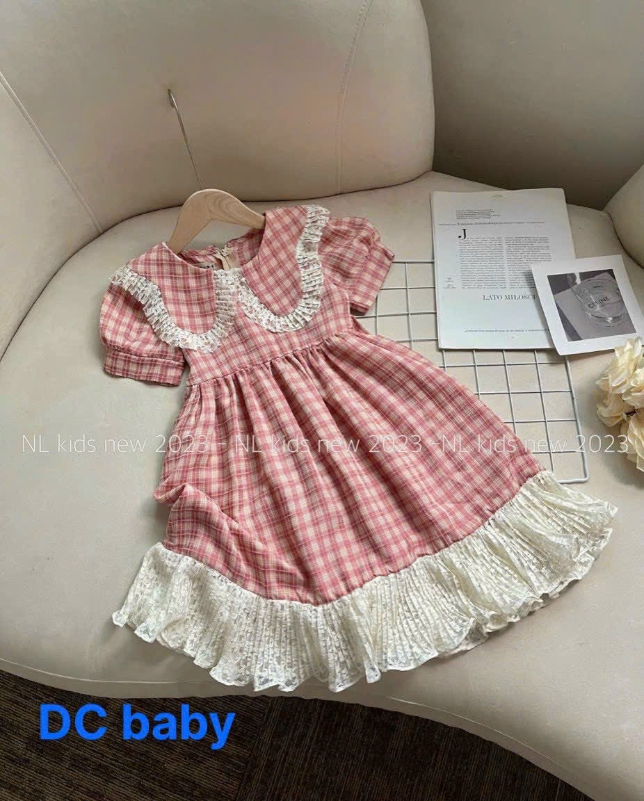 Váy kẻ thiết kế viền ren bé gái 15-30kg HG6 MÙA HÈ