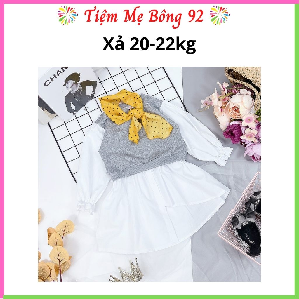 Xả 20-22kg: Váy sơ mi trắng phối gile kèm khăn TG2