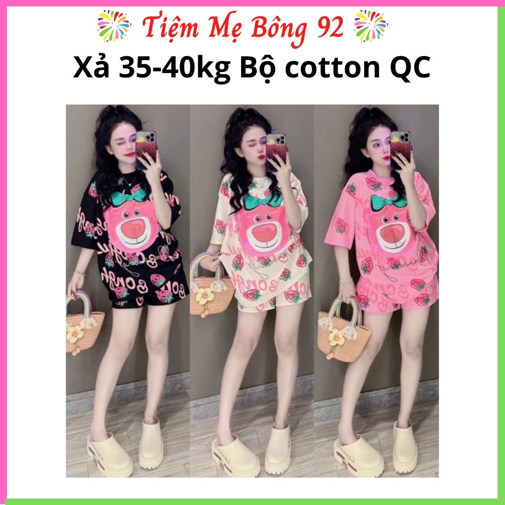 Xả 35-40kg : Bộ cotton QC gấu dâu ( ko in gấu ở quần) HG4
