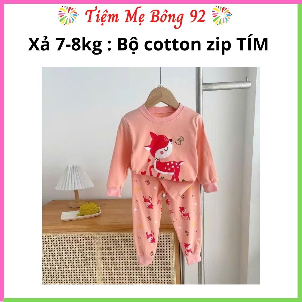 Xả 7-8kg: Bộ cotton zip hồng cam #39k TG3