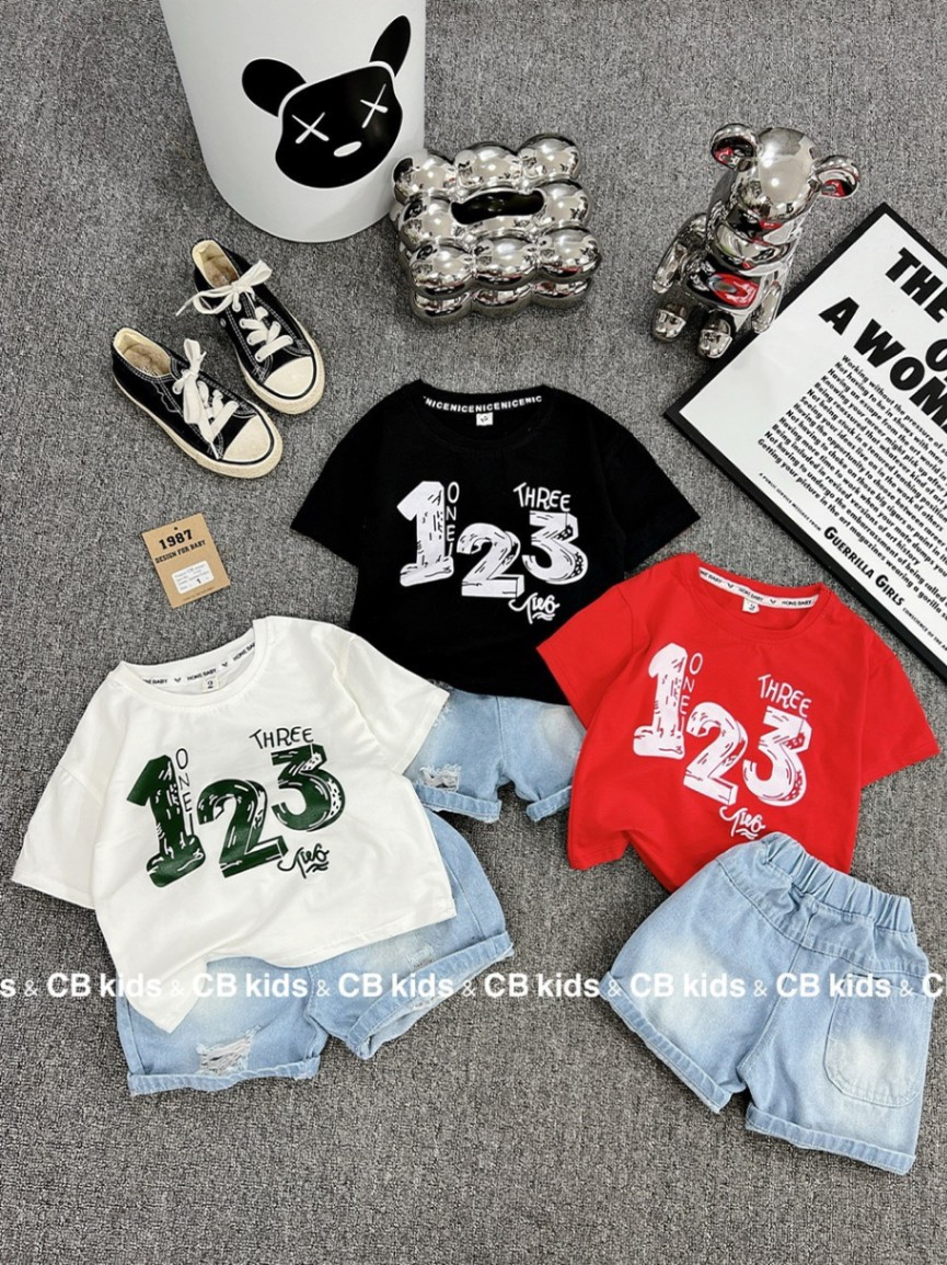 Xả Sét áo cotton quần jean mùa hè bé trai HT1
