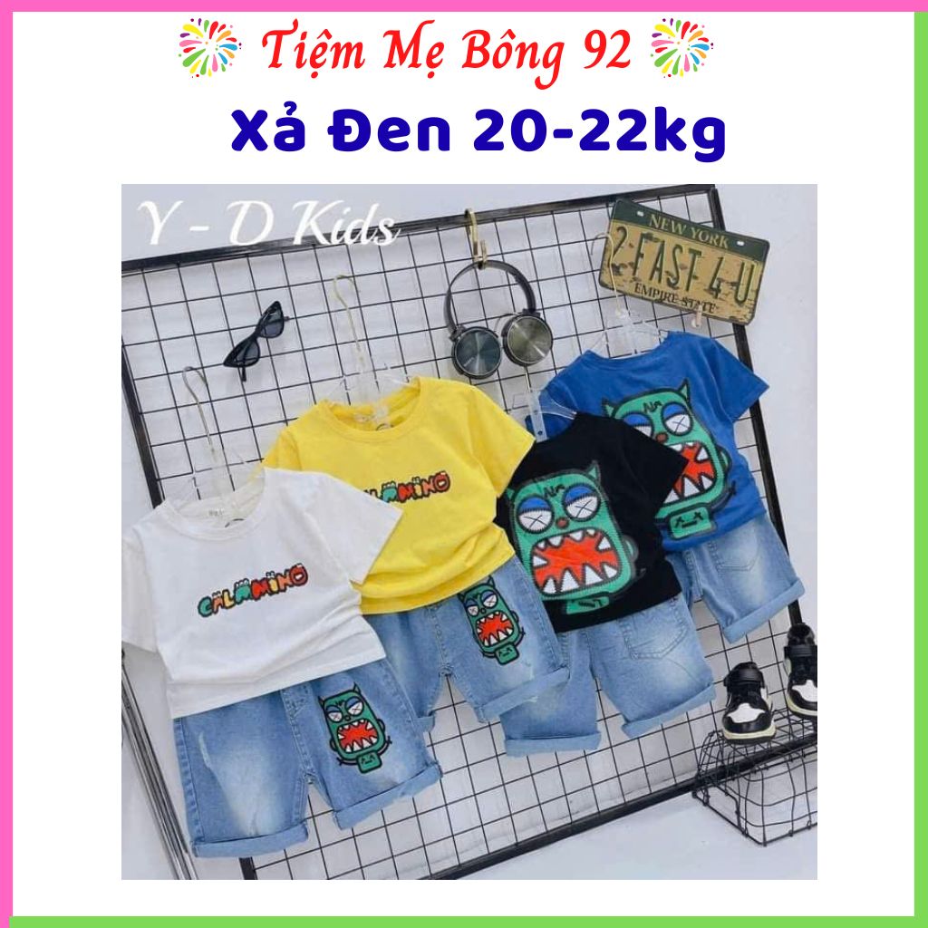 Xả: Bộ QC áo cotton đen quần jean xanh 20-22kg HT2 #75k