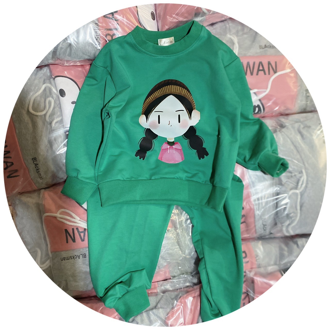 Xả: Bộ cotton QC Xanh,Hồng #69k 20-26kg TG8