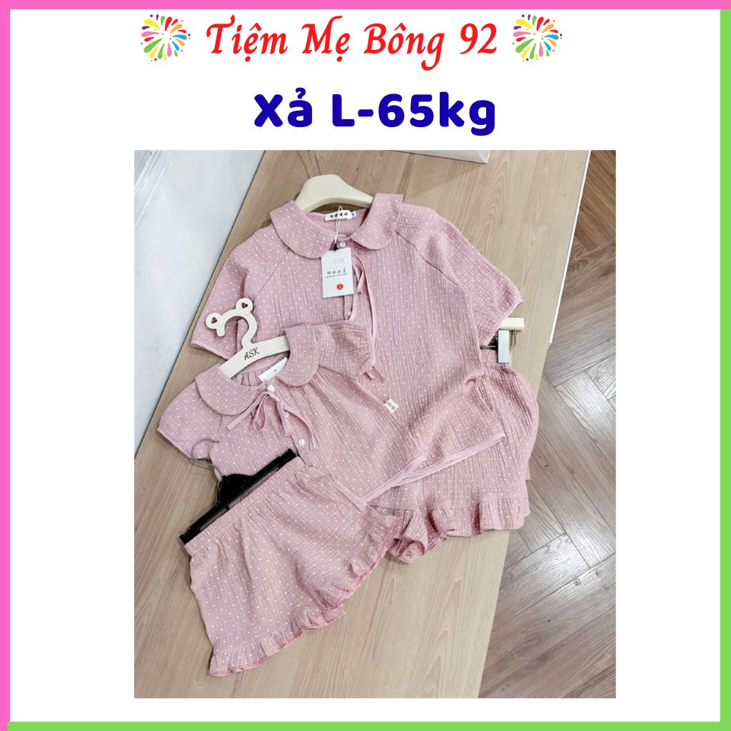 Xả : Bộ pizama đũi chấm bi hồng L-65kg cho Mẹ Chất đũi Hàn HN1 #99k