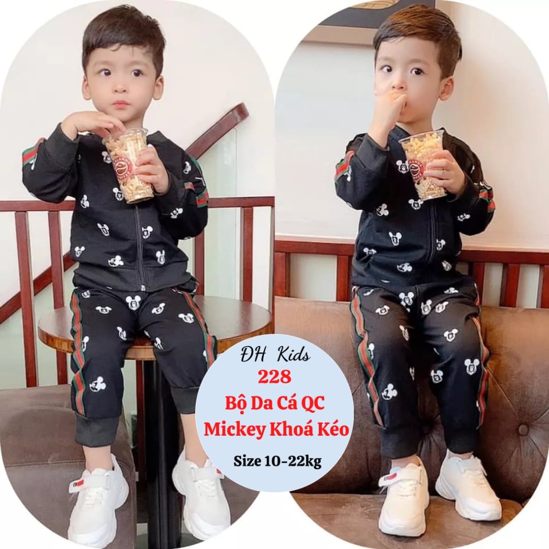 Xả Đen S1 9-10kg, Tím S2 11-12kg , Tím S3 12-13kg: Bộ nỉ da cá Mickey TT1+TG13